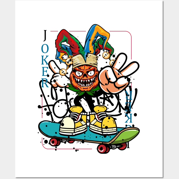 Halloween Joker Playing Card with Skateboard Graffiti Wall Art by Mister Graffiti